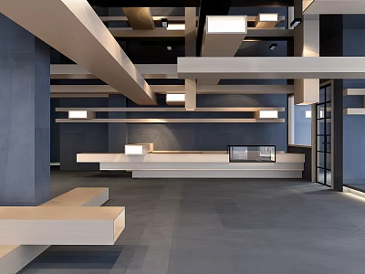 Elegant Modern Hotel Lobby Design With Spacious Layout Reception Desk And Ceiling Lighting 3d model