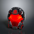 Futuristic Sci Fi Weapon Helmet with Black Red Mechanical Design and Glowing Red Interior