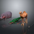 Colorful Animal Models Collection With Purple Hippo Brown Camel Green Crocodile And Snake