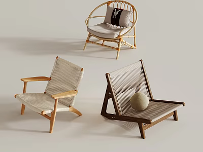 Modern Accent Chairs Featuring Wooden Frame Woven Seat And Decorative Elements 3d model