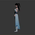 Fantasy 3D Female Character In Blue White Outfit With Creature Themed Belt Buckle Standing Pose