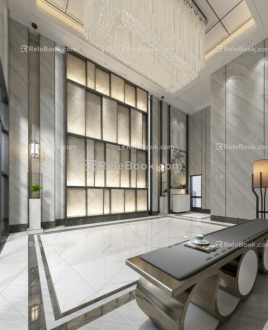 New Chinese Hall Office Front Hall 3d model