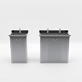 Two Stainless Steel Industrial Equipment With Faucets And Cabinets Sleek Design