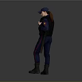 Security Personnel In Dark Blue Uniform With Cap And Bulletproof Vest Standing