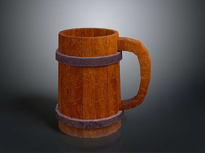 Wooden Barrel Shaped Mug With Decorative Bands For Household Use 3d model