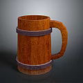Wooden Barrel Shaped Mug With Decorative Bands For Household Use