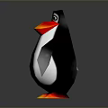 3D Polygonal Penguin Character With Red Beak Orange Feet And Stylized Design