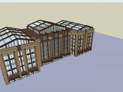 Classical Commercial Complex With Glass Roof And Grand Columns Design 3d model