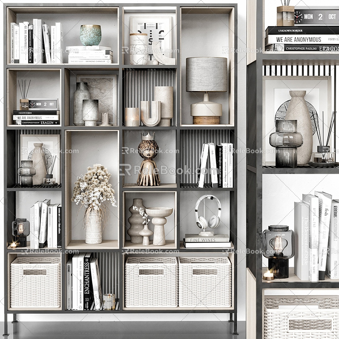 Modern gray bookcase storage display cabinet 3d model