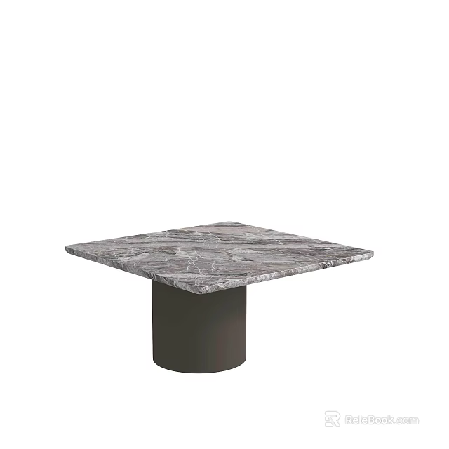 Modern Square Coffee Table With Elegant Marble Top And Black Cylindrical Base 3d model