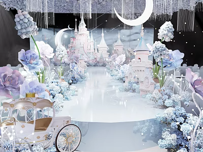 Luxury Banquet Hall Decor With Crystal Chandeliers And Floral Arrangements 3d model