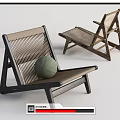 Modern Leisure Chair With Wooden Frame Rattan Weave And Green Decorative Ball