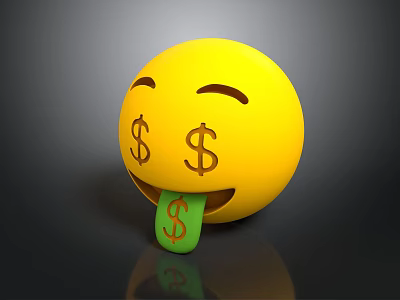 Yellow Smiley Face Emoji With Dollar Signs On Eyes And Tongue 3d model