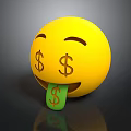 Yellow Smiley Face Emoji With Dollar Signs On Eyes And Tongue