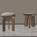 Pair of Modern Wooden Stools With Upholstered Seats And Minimalist Design