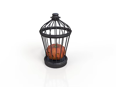 Black Metal Birdcage With Orange Apple for Decorative Home 3d model