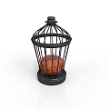 Black Metal Birdcage With Orange Apple for Decorative Home