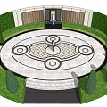 Stone Feature Wall Design With Circular Pattern Steps And Trimmed Greenery Entrance