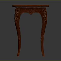 Classic Wooden Table With Carved Legs And Purple Upholstered Top