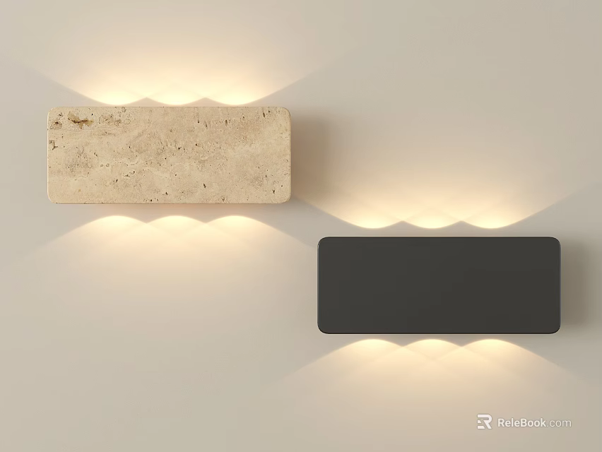 Beige Stone And Black Modern Wall Lights With Soft Illumination For Home Interior 3d model 