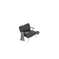 Black Leather Leisure Chair with Metal Frame Armrests and Light Gray Blanket
