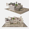 Elegant Classic Sofa And Coffee Table Set With Decorative Pillows Table Lamps And Patterned Rug 3d model