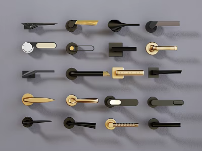 Various Stylish Door Handles With Black And Gold Designs For Home Use 3d model