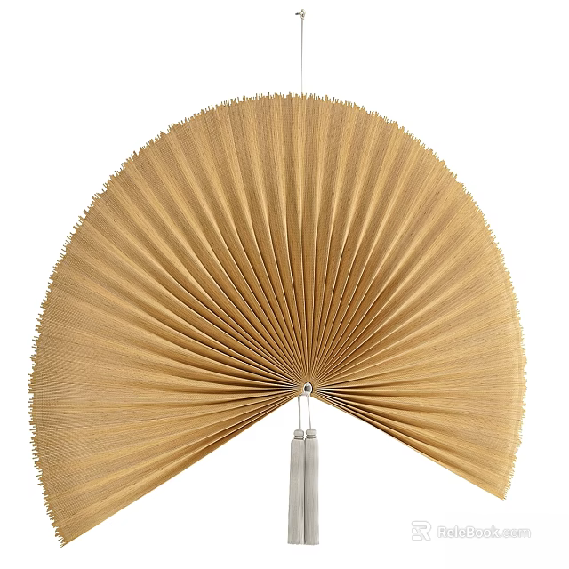 Golden Fan Shaped Wall Decor With Folded Design And Hanging Rope 3d model 