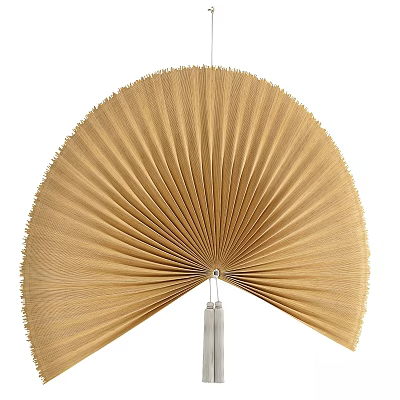 Golden Fan Shaped Wall Decor With Folded Design And Hanging Rope 3d model