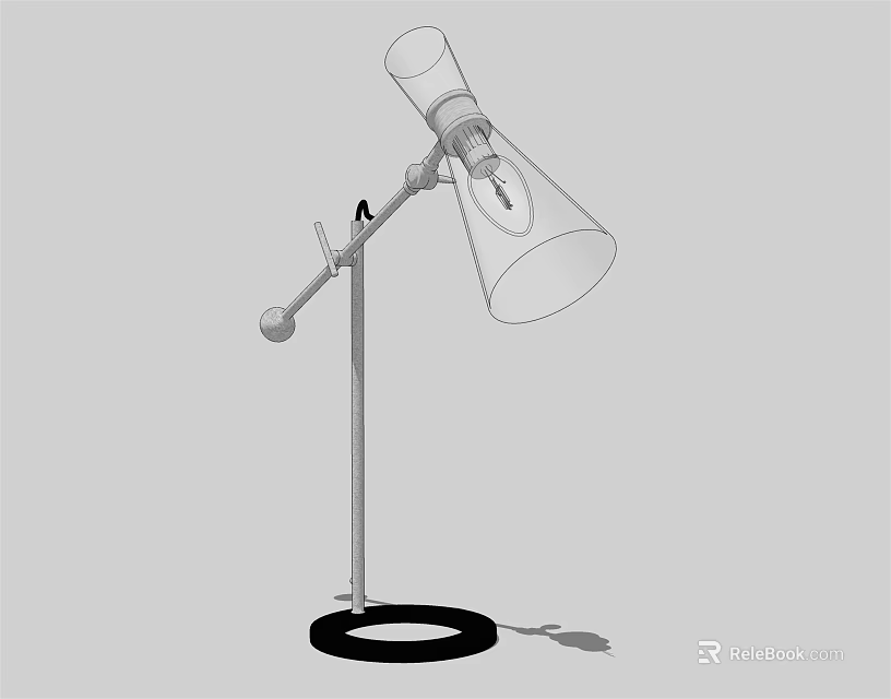 Modern Adjustable Table Lamp With Metal Stand Black Base And Conical Lampshade 3d model