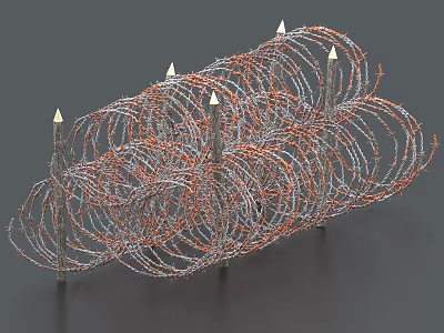 Durable Building Exterior Wall With Barbed Wire Fencing And Spiked Security Tops 3d model