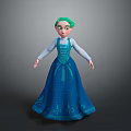 Animated Game Character With Green Hair Blue Long Dress White Sleeves And Decorative Patterns