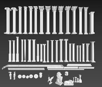 Roman Columns Various Styles with Decorative Capitals Bases and Carved Details 3d model