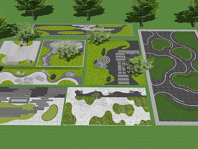 Zen Rock Garden Layout Featuring Raked Gravel Stones Mossy Patches And Trees 3d model