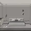 Modern Minimalist Bedroom Interior With White Bed Wall Art Nightstands And Rug