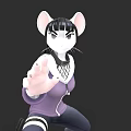 Cartoon Mouse With Big Ears Black Short Hair Purple Jacket Mesh Choker Reaching Hand