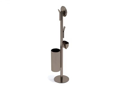 Modern Stainless Steel Bathroom Storage Rack With Hooks And Cylindrical Container Organizer 3d model