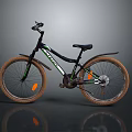 Black And Green Rockrider Mountain Bike With Brown Tires And Orange Reflectors