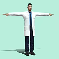 Professional Man In White Lab Coat With Tie Standing Arms Outstretched On Light Green Background