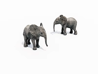Two Grey Elephant Figurines With Detailed Texture As Decorative Ornaments 3d model
