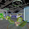 Elegant Modern Internet Cafe Interior With Comfortable Seating Computers And Stylish Lighting 3d model
