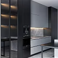 Modern Kitchen Interior With Dark Gray Cabinets And Built In Appliances 3d model