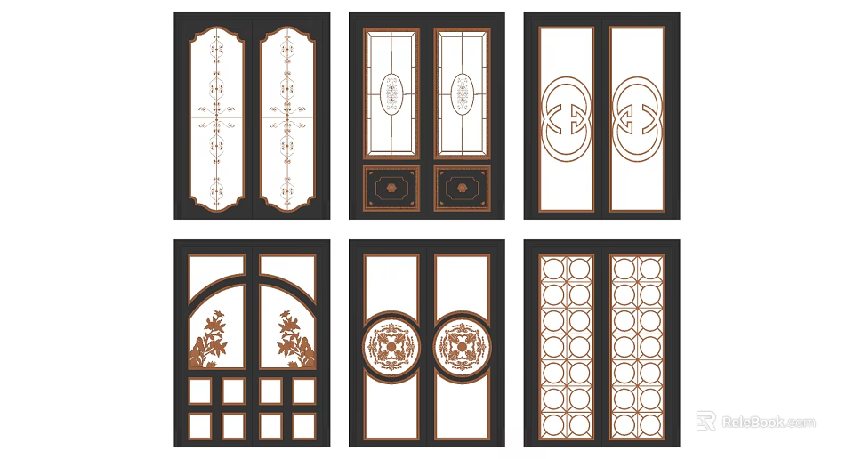 Stylish Interior Sliding Doors With Various Decorative Patterns And Designs 3d model