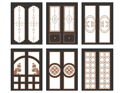 Stylish Interior Sliding Doors With Various Decorative Patterns And Designs 3d model