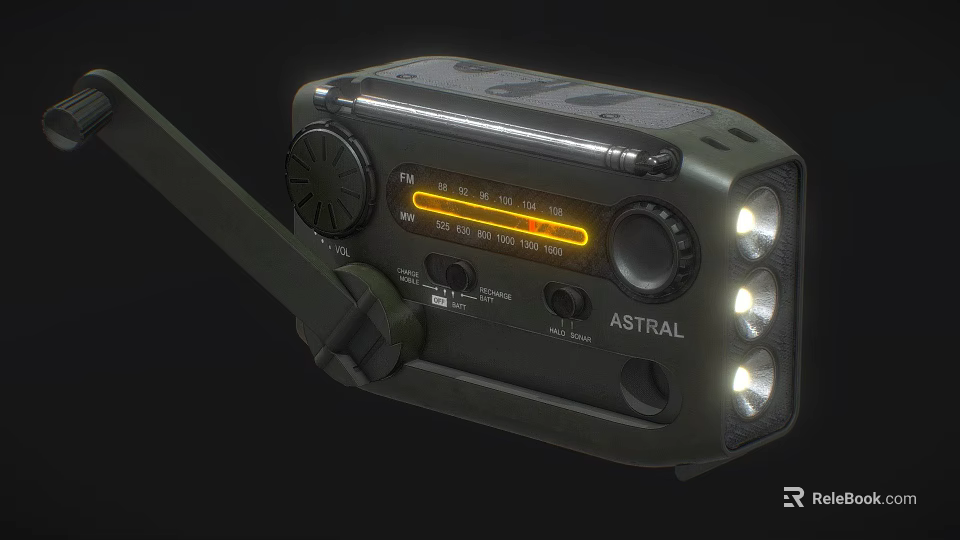 ASTRAL Green Portable Headphone Speaker With Knobs Indicator Lights And Flashlight Radio 3d model
