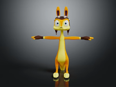 3D Cartoon Game Character With Yellow Body Long Ears Pilot Hat And Goggles 3d model