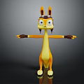 3D Cartoon Game Character With Yellow Body Long Ears Pilot Hat And Goggles