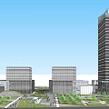 Modern Office Building Complex With Multiple Structures Green Landscaping And Pedestrian Areas