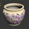 Decorative Ceramic Jar With Purple Floral Patterns And Leaf Designs 3d model