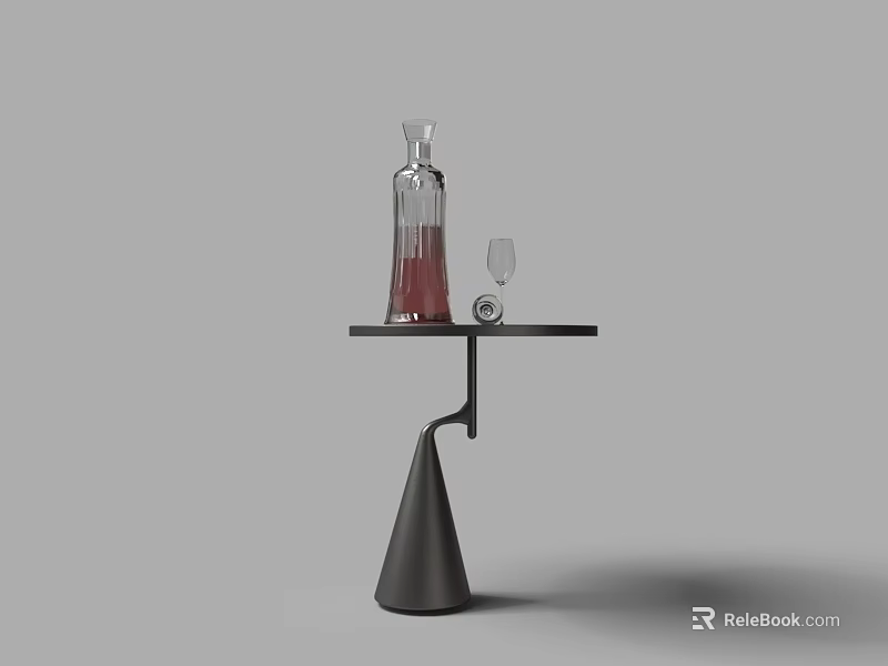 Modern Minimalist Round Side Table With Wine Decanter Wine Glass And Small Decorative Piece 3d model 